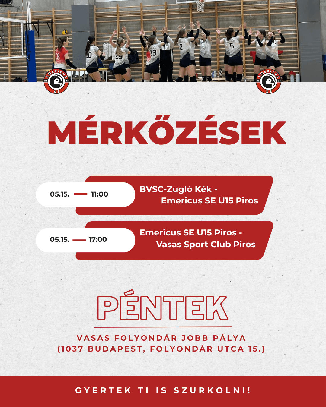 Pénteken két mérkőzés is vár az U15-ös lányainkra! 🏐