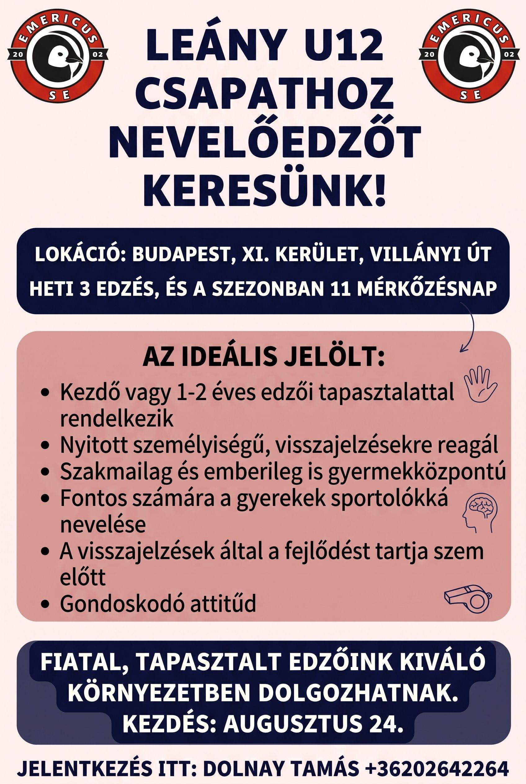 Leány U12 kézilabda csapathoz nevelőedzőt keresünk!